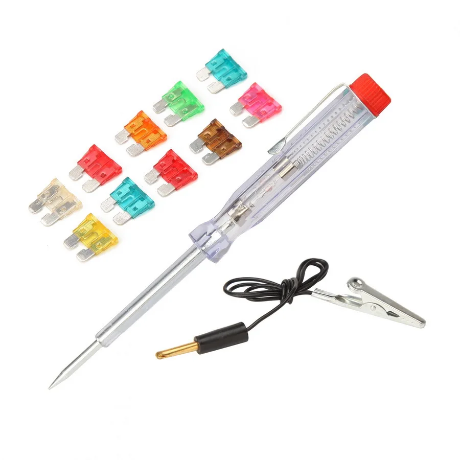 SD 10PCS Auto Car Motorcycle Blade Fuses with Tester Pen Tools Kit Clip