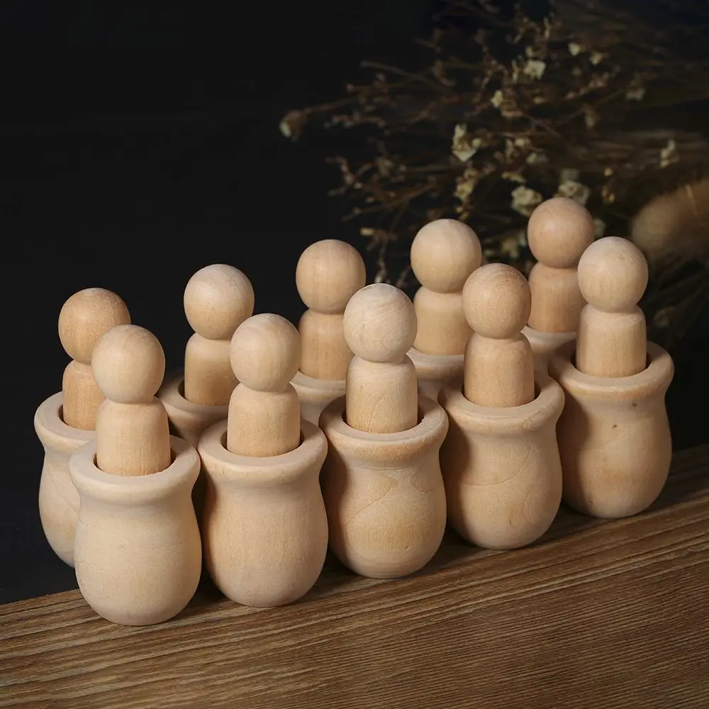 

10Pcs DIY Wooden Peg Dolls People Nesting Wooden Peg Dolls Unfinished Crafts DIY Paint Stain Kid Party Favor Wedding Home Decor