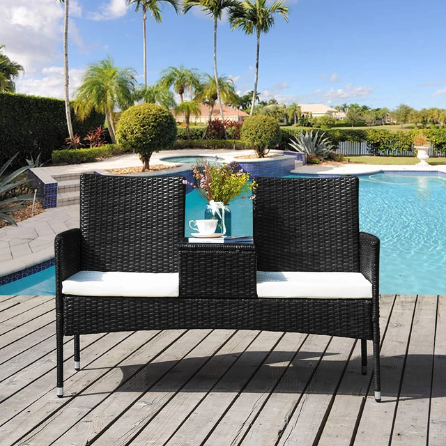 Wicker Chair Double Seat Outdoor Loveseat Furniture Wicker Patio Furniture Lounge Chair Chat Set Small Outdoor Table And Chairs Garden Chairs Aliexpress
