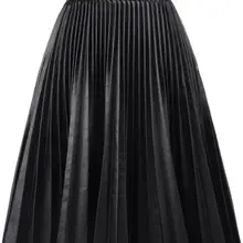 Модная новинка осень зима женские черные юбки из искусственной кожи Женские повседневные плиссированные юбки средней длины с высокой талией из искусственной кожи