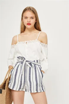 

Wontive Summer Fashion Casual Print Striped Lace-up Pocket Women's Shorts