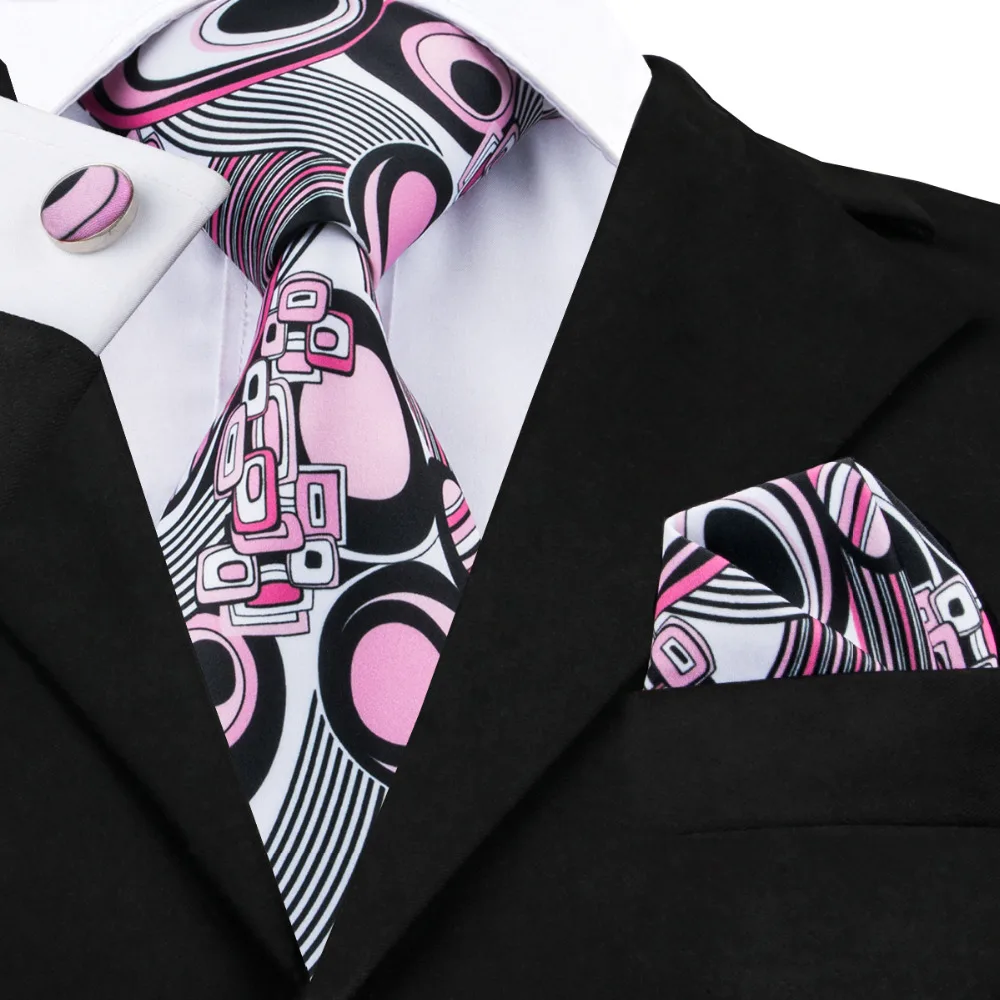 C-1219 розовый цветочный Галстуки платок запонки бренд Привет-Галстук 2016 новое поступление галстуки устанавливает шелк Gravatas мужские галстуки