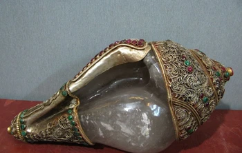 

Tibet Buddhism superb crystal inlay Silver ruby beryl Conch