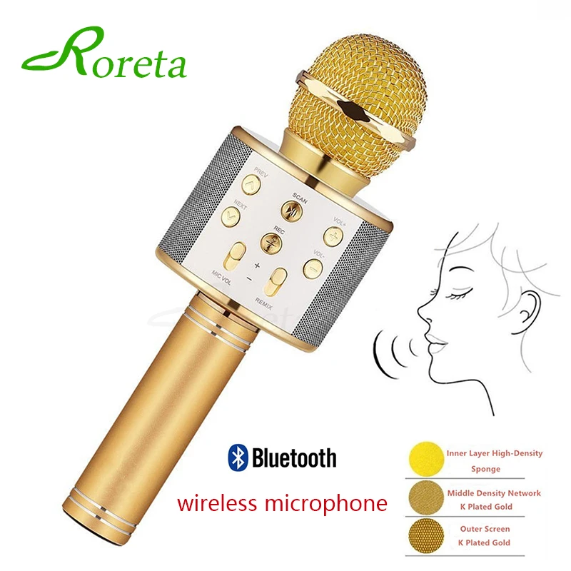 

Roreta WS-858 Wireless Bluetooth Karaoke Microphone Portable KTV Player Bluetooth Mic Speaker Record Music Handheld Microphones