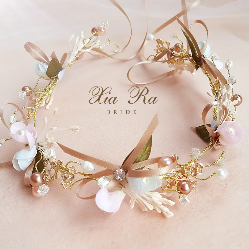 

Bride Hair Wreaths Pearl Rhinestone Flower Hairband Crown Wedding Garland Hair Band Beach Wreath Hair Accessories For Women Girl