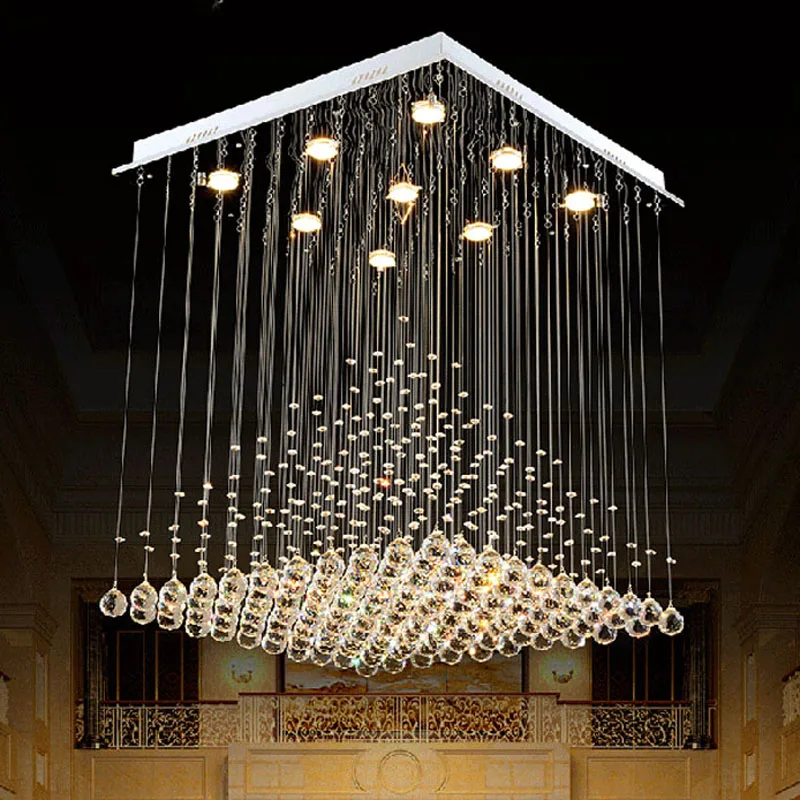 

Best Price L80xW80xH100cm Modern K9 Square Crystal Chandelier Restaurant Lamp Hanging Wire Pyramid Crystal Lamp Project Lights