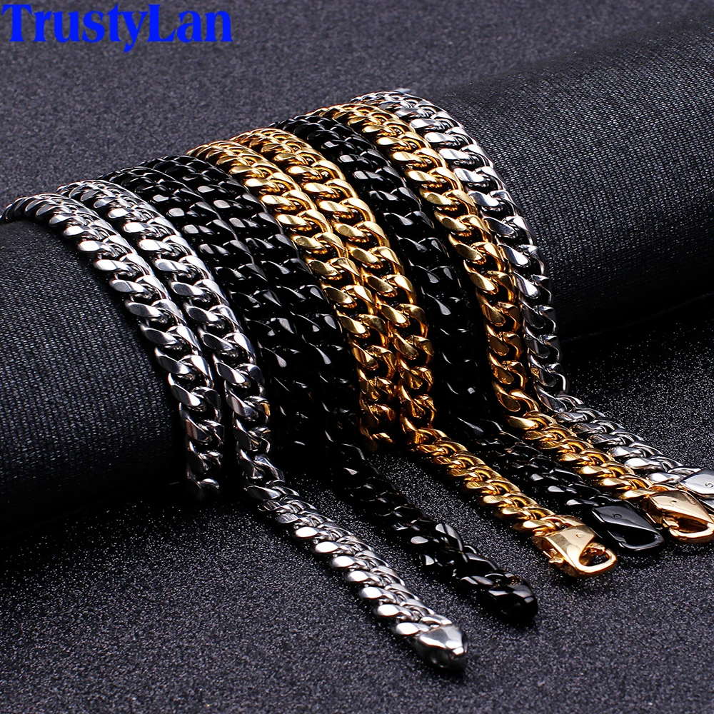 9 мм, широкий отполированный браслет из нержавеющей стали с кубинской цепочкой, мужское длинное ожерелье для мужчин, роскошное золотое и черное мужское ювелирное изделие