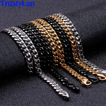 9 мм, широкий отполированный браслет из нержавеющей стали с кубинской цепочкой, мужское длинное ожерелье для мужчин, роскошное золотое и черное мужское ювелирное изделие