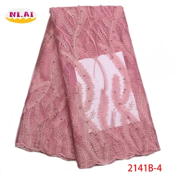 

5 Yards Lot 2018 High Quality Lace Material Nigerian French Net Lace Fabric For Women Dress African Beaded Lace Fabric XY2141B-8