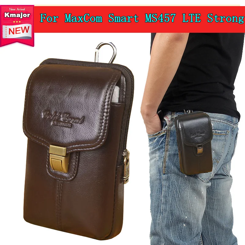 

Men Genuine Leather Belt Fanny Waist Bag Cell Phone Pocket Cigarette Case for MaxCom Smart MS457 LTE Strong Free Shipping