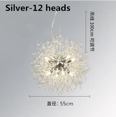 Современный хрустальный подвесной светильник, Креативный светодиодный подвесной светильник с круглым одуванчиком для ресторана, гостиной, столовой, подвесной светильник - Цвет корпуса: silver-55cm