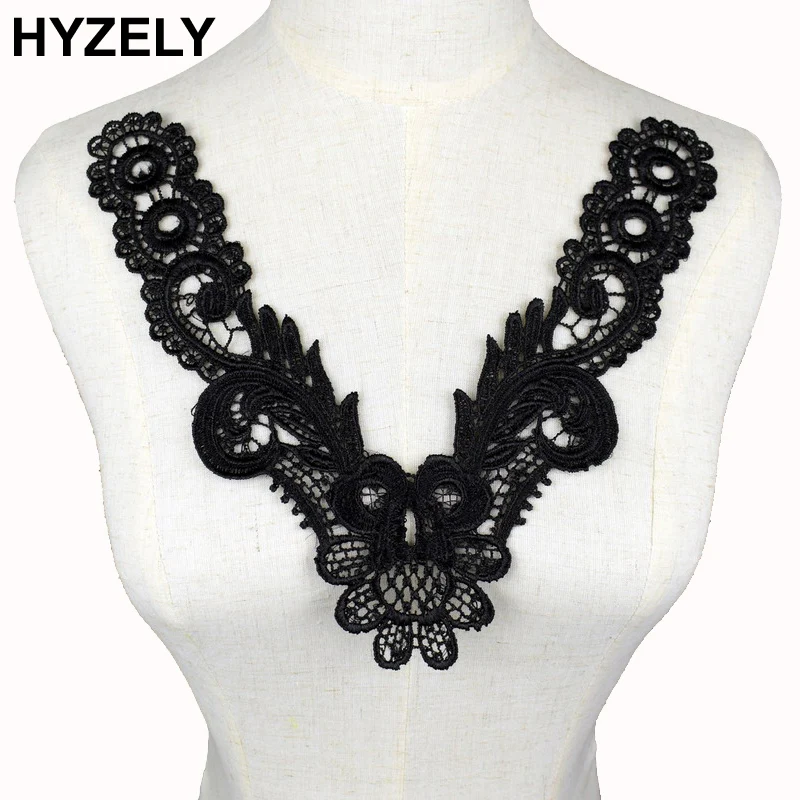 

Craft Black collar Venise Sequin Floral Embroidered Applique Trim Decorated Lace Neckline Collar Sewing BW148