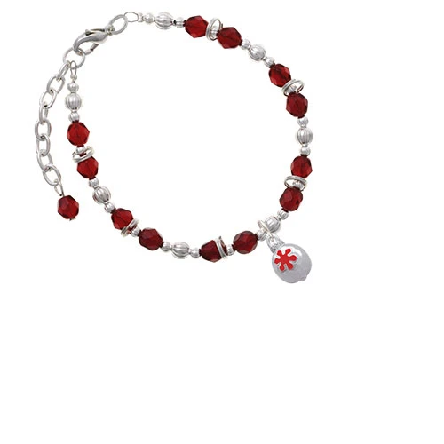 Silvertone Ornament with Red Snowflake Maroon Beaded Bracelet
