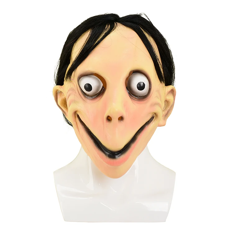 

2019 New Scary MoMo Latex Mask Death Hacking Challenge Whale Game Horror Masks Halloween Costume Mask Big Eye With Long Wigs