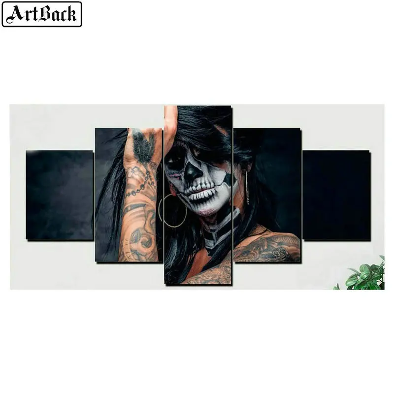 

5 spells diamond painting skull woman full square drill sugar skull diamond embroidery living room decoration painting