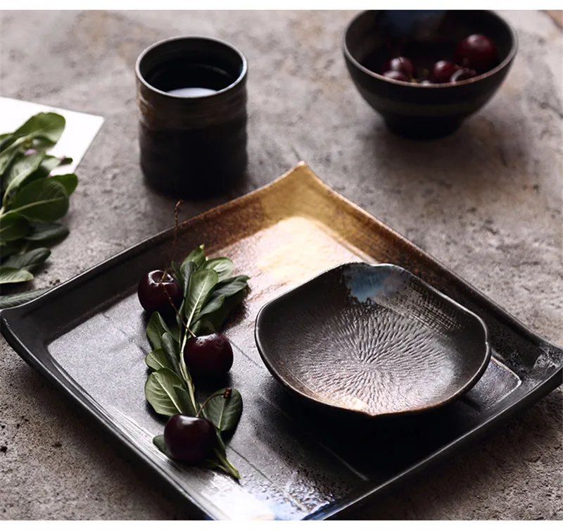 NIMITIME японский стиль личность керамики под глазурью пламя печи Керамическая пиала для риса еда блюдо длинная пластина комплект столовой посуды