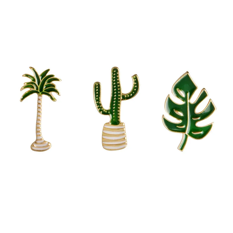 

Fashion Plant Brooches Cartoon Coconut Tree Leaves Cactus Enamel Pin Women Shirt Jackets Lapel Pins Men Brooch Jewelry