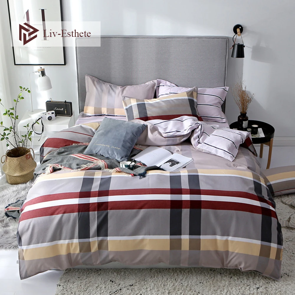 

Liv-Esthete Modern Grid Show Bedding Set Elegant Duvet Cover Flat Sheet For Adult Single Double Queen King Bed Linen Bed Set