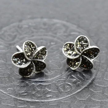 

S925 Silver Marcasite Flower Earrings Sterling Silver earrings wholesale silver S925 fashion accessories wholesale