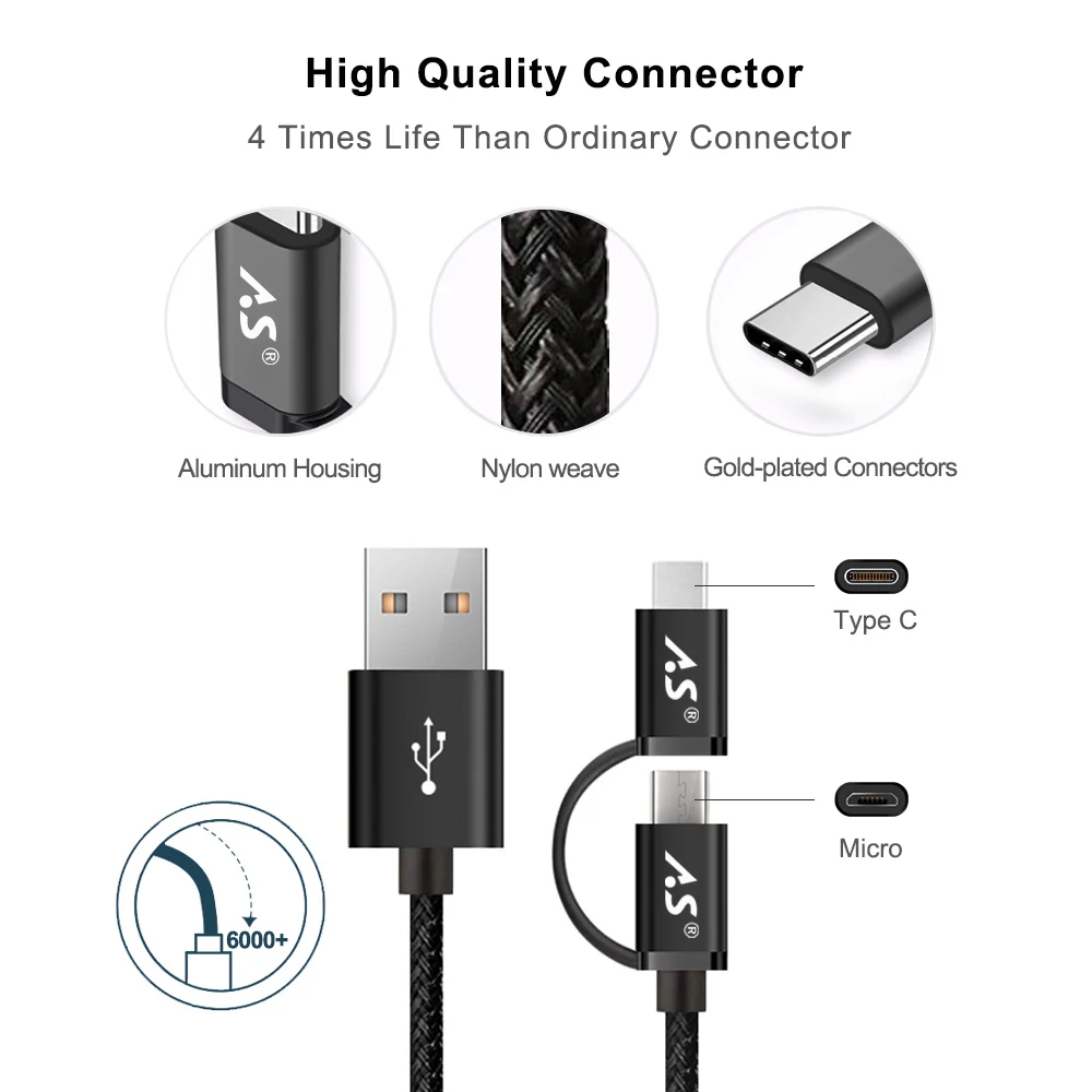 A. S 2 в 1 USB C type-C кабель Micro USB кабель для быстрой зарядки usb type C кабель для samsung Galaxy S9 S8 Note 8 Xiaomi huawei QC3.0