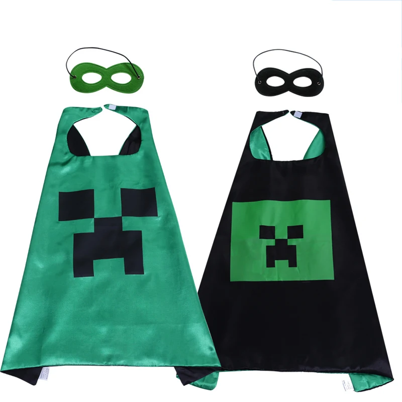 

1set Minecraft Green Mask Cape Minecraft Black Cloak Children's Day Kids Happy Birthday Gift Cosplay Party Decoration Supplies