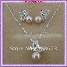 Посеребренные красивый кристалл и бабочки перлы Цепочки и ожерелья и Серьги Ювелирные наборы