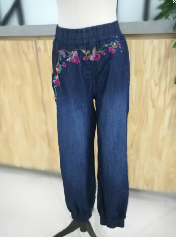 Женские джинсовые штаны-шаровары с эластичной резинкой на талии, повседневные женские шаровары с вышивкой, высокое качество, Femenino Bottom s-xl