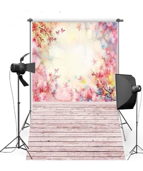 

Bokeh Fantasy Pink Floral Wood Floor photo studio background Vinyl cloth High quality Computer printed party photo backdrop