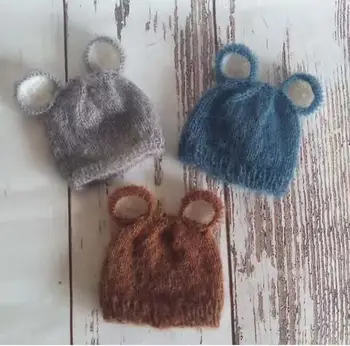 

Knitted Newborn Hat Newborn Baby Mohair Bear Hat Crochet Newborn Boy Bonnet Christmas Baby Gift Newborn Prop
