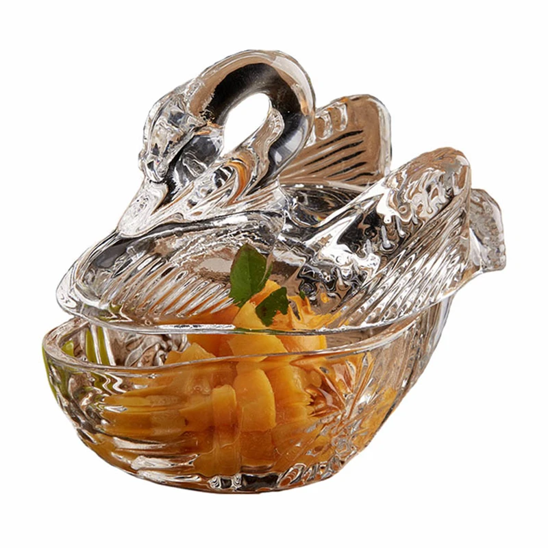 

Crystal Glass Candy Storage Box Food Container Sugar Pot Glass Tableware Set Swan Shape Dried Fruit Bowl Home Decoration 1/2pcs