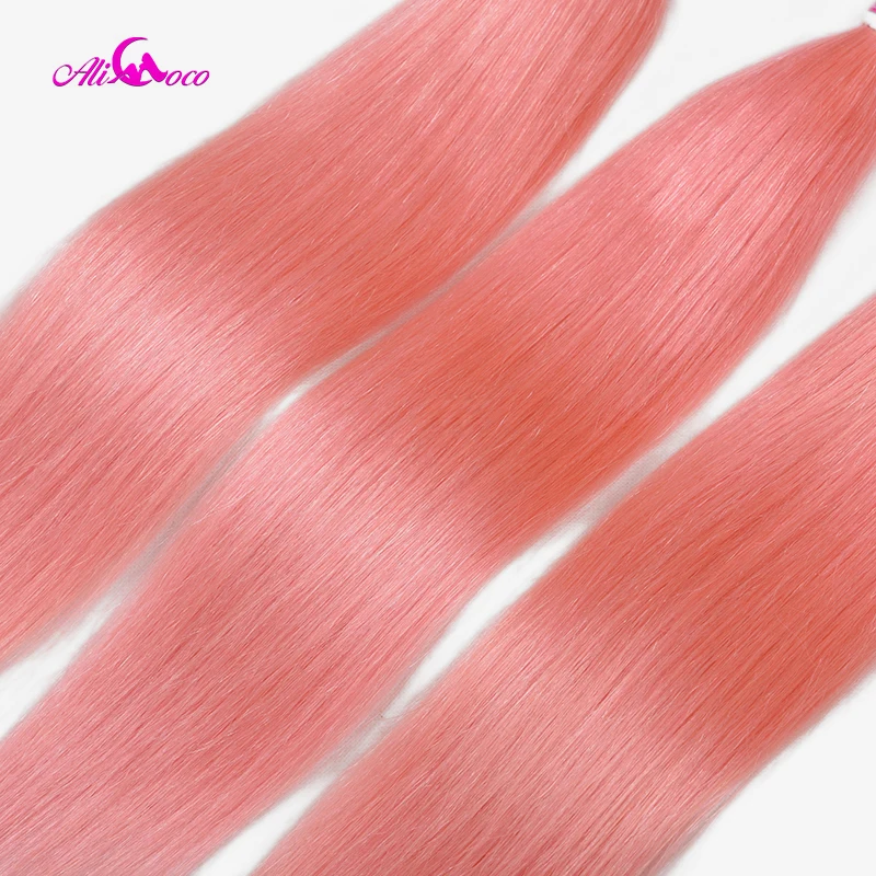Ali Coco бразильские волосы плетение 3 пучка с фронтальной 8-30 дюймов розовые прямые волосы пучки с фронтальной remy наращивание волос