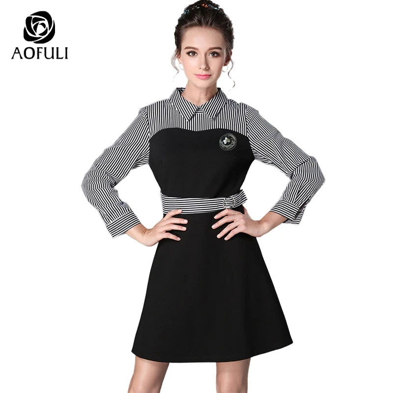 Женское лоскутное платье в полоску с поясом S/M/L/4XL/5XL элегантное офисное