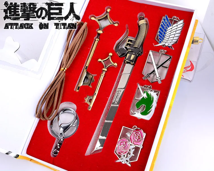 7pcs Attack on Titan Shingeki no Kyojin Badge Blade swords Necklace Pendant