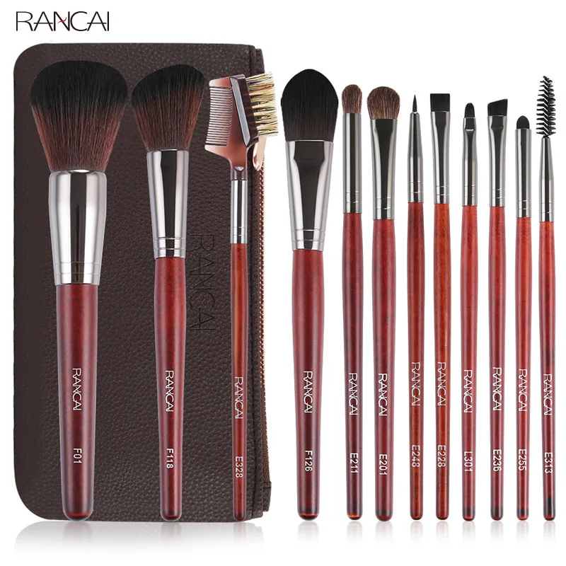 

Hot 12Pcs/set Redwood Pro Makeup Brush Set Makeup Brushes Powder Eyeshadow Foundation Eyebrow Brush Cosmetic Tools With Bag