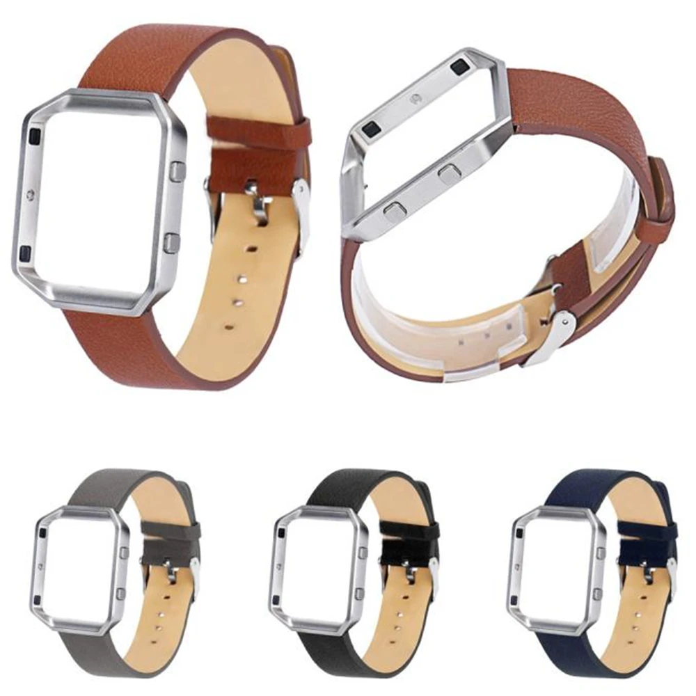 

For Fitbit Blaze Accessory Band, FOLOME Leather Bracelet Strap Replacement Band with Metal Frame for Fitbit Blaze Leather Bands