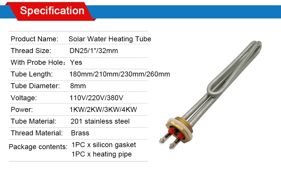 DN25/1 дюймов Резьбовая Солнечная Вода нагревательный элемент трубка с зондом отверстие " BSP резьба 1 кВт/2 кВт/3 кВт/4 кВт