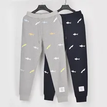 Модные брендовые штаны для мужчин, повседневные спортивные брюки, нижняя часть спортивного костюма, мужские спортивные штаны с вышивкой акулы