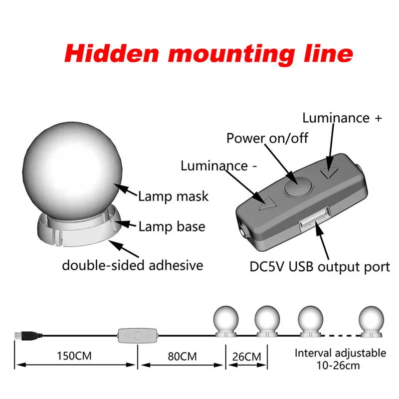 Макияж зеркало тщеславие Светодиодный лампочки комплект usb зарядный порт косметический освещенный макияж зеркала лампы регулируемые яркие фонари