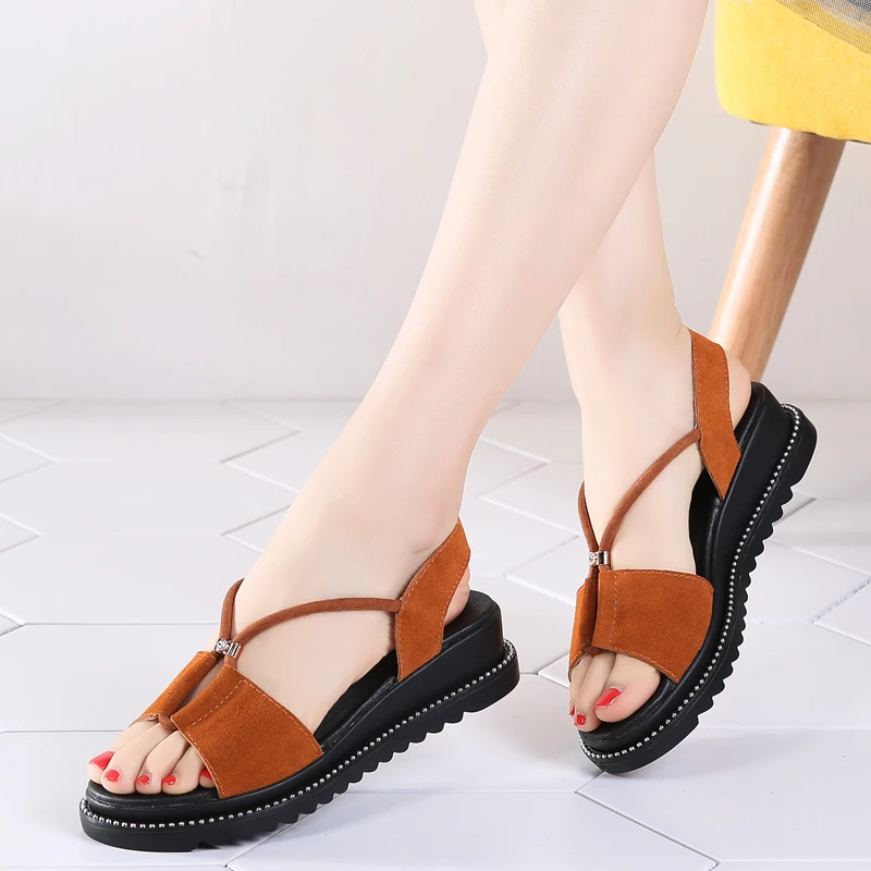 

plardin 2019 Summer women flats platform slippers slides sandals Shoes slip on white leather flip flop flat wedge Bech sandals