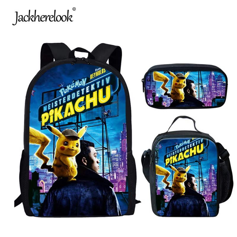 

Jackherelook 2019 Hot Anime Pokemon Detective Pikachu 3PCS Set Schoolbags for Teen Students Boys Girls Cute Children Backpacks