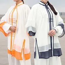 Высококачественные костюмы для занятий тайцзи с ручной росписью и вуалью, летние костюмы для занятий боевыми искусствами кунг-фу