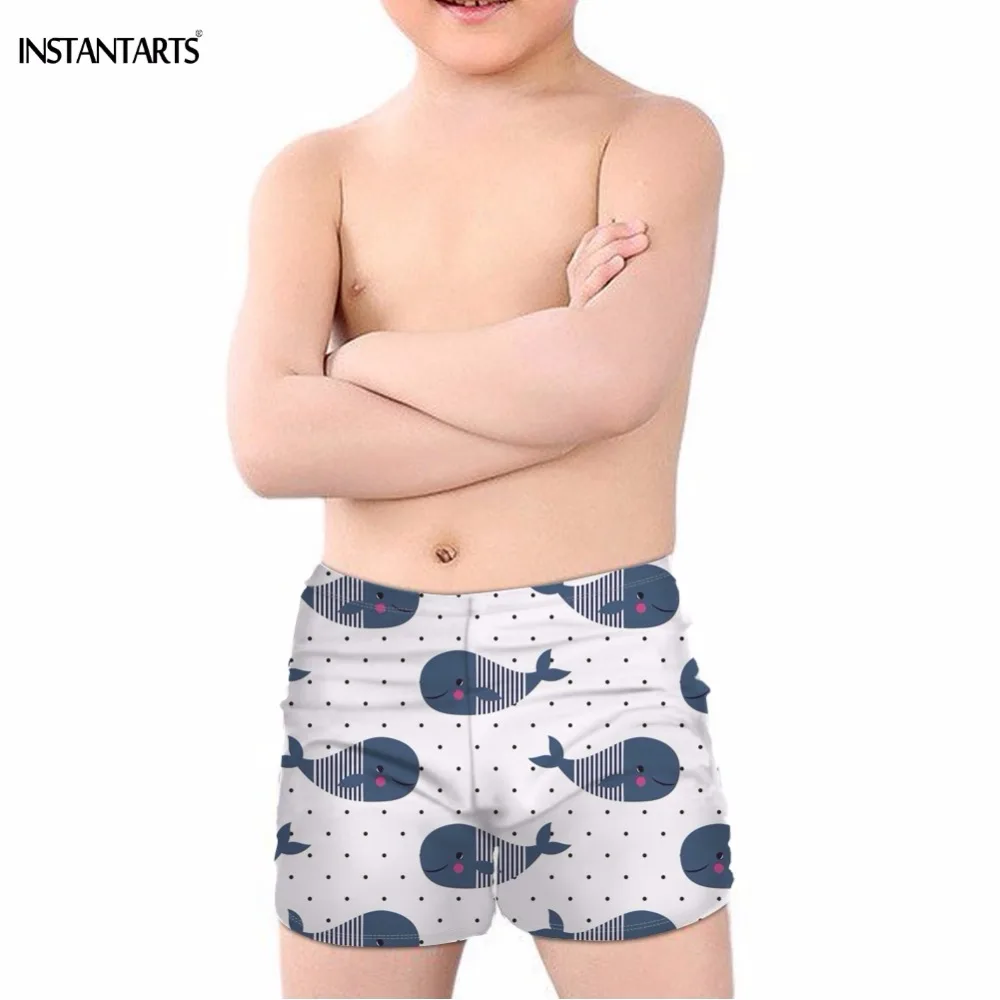 

INSTANTARTS Cute Caroon Sharks/Fish Print Bathing Swimming Trunks for Kids Boys Summer Beachwear Children Breathable Swimsuits