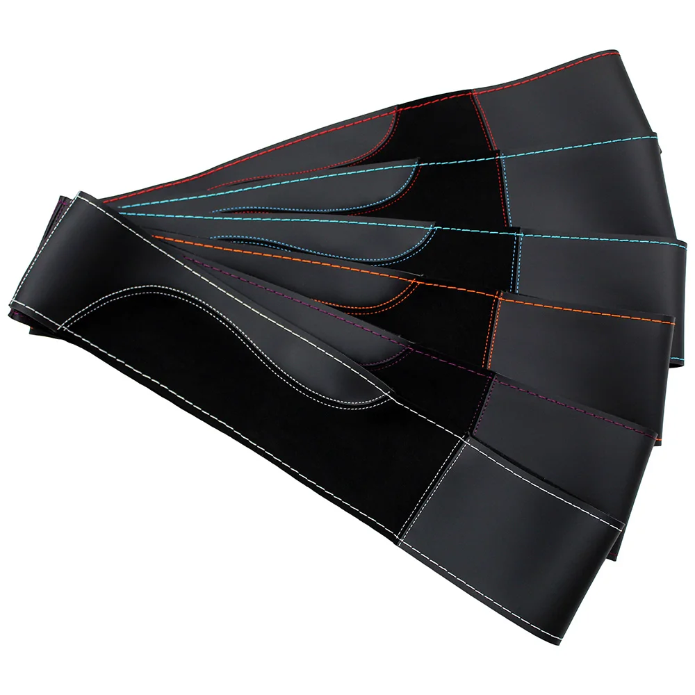 O SHI 자동차 38cm DIY 스티어링 휠 커버, 내마모성 소프트 PU + 스웨이드 가죽 자동차 스티어링 휠 브레이드 바늘 스레드