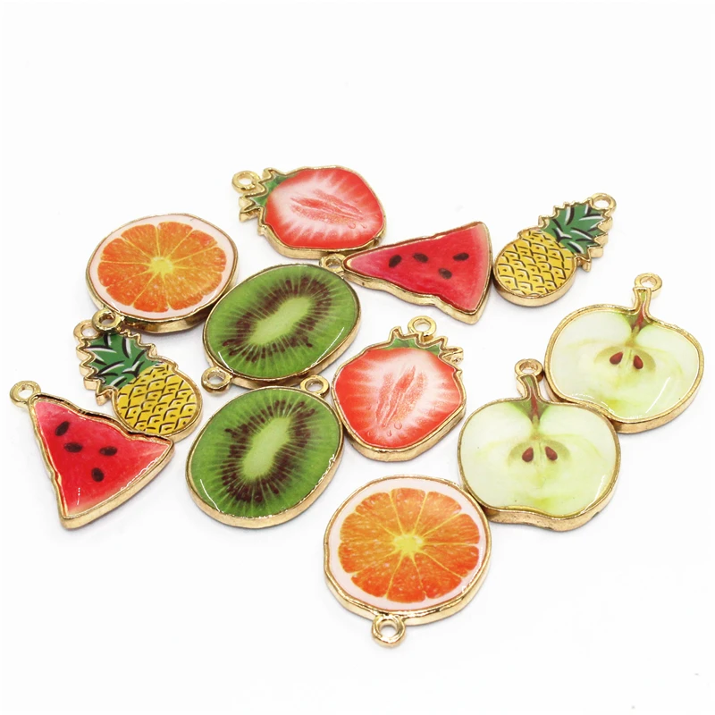 

10pcs Drop Oil Fruit Pendant Watermelon Kiwi Orange Pineapple Charms For DIY Necklace Dangle Charm Findings Jewelry Accessories