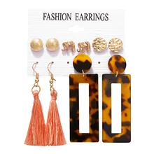 

New Design Long Tassel Earrings Set For Women Girl 2019 Bohemian Acrylic Leopard Drop Earrings 5 pairs /set Fashion Jewelry