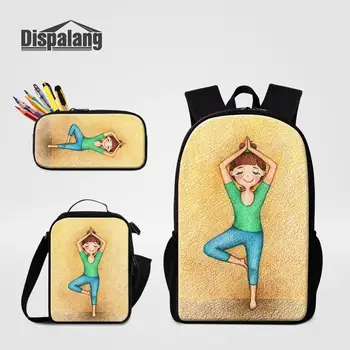

Cartoon Lunchbag for Girls Female Backpack 3pcs/set Children Primary Schoolbag Pencil Case Yoga Girl 3D Printing 16 inch Bagpack