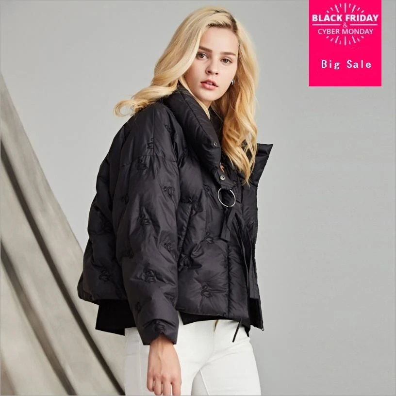 

Winter new fashion brand 90% white goose down jacket female goose pattern embroidery plus size loose warm goose down coat wq408