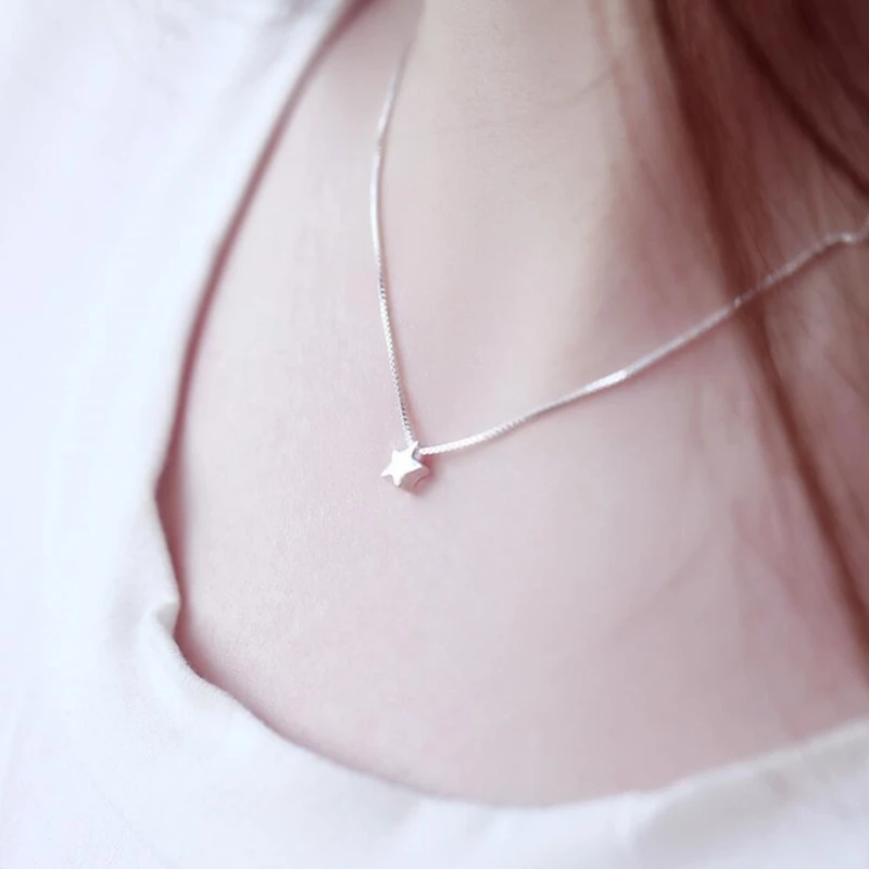 

925 Sterling Silver Star Box Chain Temperament Simple Pendant Gift Clavicle Chain Personality Female Necklace SNE324