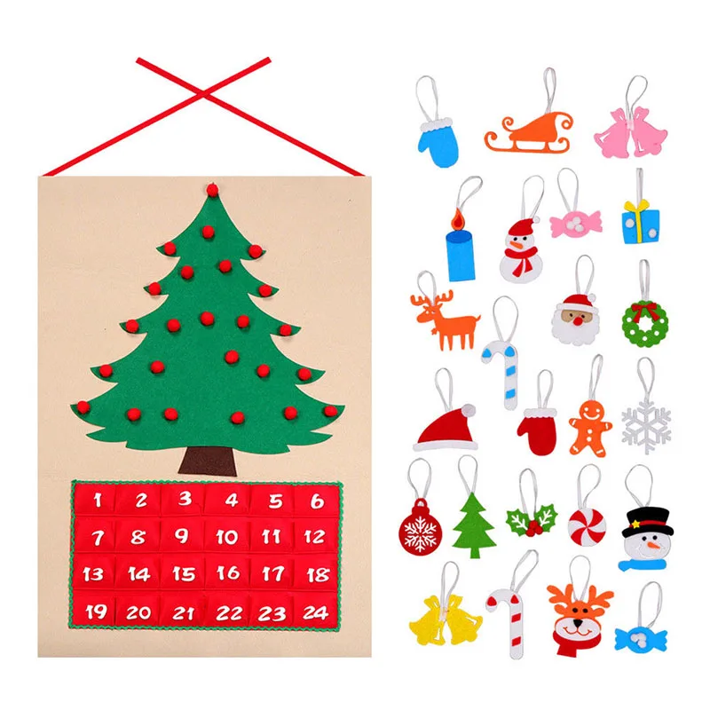 

Christmas Tree Advent Calendar Panels Kit Felt Fabric Countdown Tree Holiday Home Decor @LS NO23