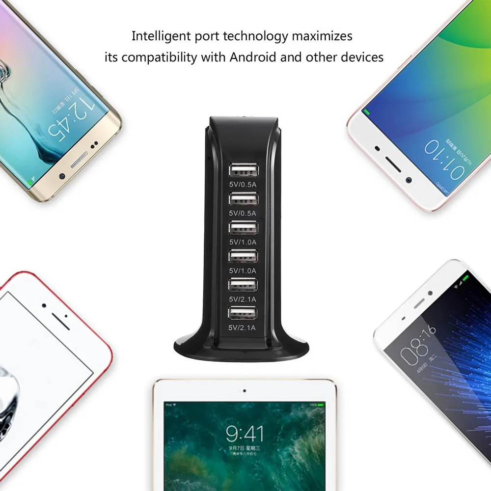 6 USB мульти-порт Великобритания вилка быстрое зарядное устройство Настольный концентратор зарядная станция мульти-человек Путешествия Эфирное для iPhone/iPad/samsung#10
